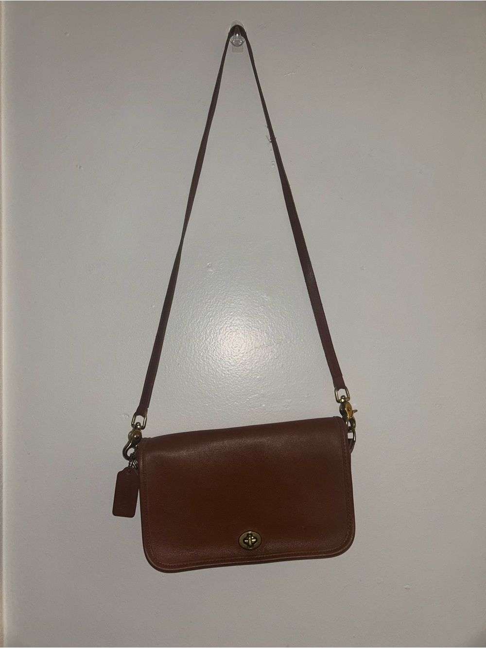Coach Brown Leather Flap Crossbody with Turnlock